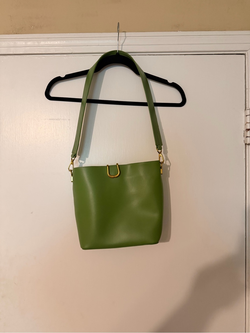 Green Bucket Shoulder Bag with Gold Accent